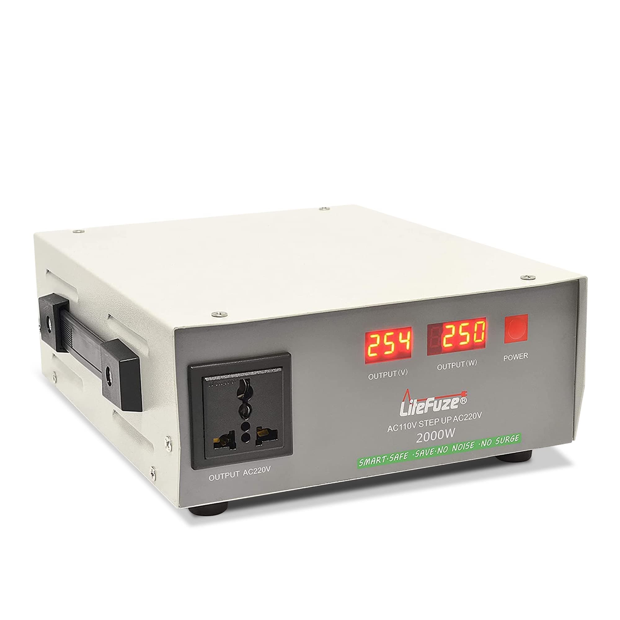 LiteFuze Automatic 2000-Watt Voltage Converter Transformer - Step Up - 110V/220V - Circuit Breaker Protection -Heavy Duty/ - Wattage Detection Technology - Ultra Compact - Light [5-Years Warranty]