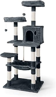 CAPHAUS Extra Wide, Tall Cat Activity Tree w/Two Top Perch, Scratching Posts, Multi-Level Play Tower for Cute Indoor Cats, 58-Inch Modern Cat Tree w/Cat Cave Condo, for Large Cats Kittens