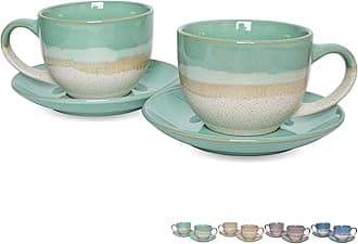 Bosmarlin Ceramic Cappuccino Cup and Saucer Set of 2, 9 Oz, Coffee Cups for Latte, Espresso, Tea, Dishwasher and Microwave Safe (Mint Green)