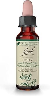 Bach Original Flower Remedies, Holly (Non-Alcohol Formula) - Goodwill Towards Others - Natural Homeopathic Flower Essence for Emotional Balance - Vegan, Gluten Free, Sugar Free - 10mL Dropper