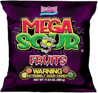 Barnetts - Mega Sour Candy Fruits 500g - Trendy Sweet Bags - Traditionally Handmade Sweets - Sour Coating Lasts 20 Seconds - Candies for Party Bag, Gift Hamper, or Hamper Box