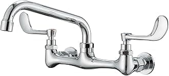 BWE Kitchen Sink Faucet, Wall Mount 2 Handle with Swivel Spout 8" Center Sink Faucet Commercial Polished Chrome Utility Laundry Restaurant Bar Mixer Tap Brass Constructed
