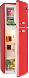 – KLARSTEIN Audrey Retro - Retro Fridge-Freezer Combination, Fridge and Freezer, Refrigerator, Infinitely Variable Cooling Capacity, Interior Lighting, 41 dB Operating Noise, Red