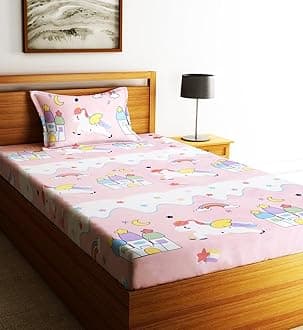 Home Sizzler 144TC Microfibre Kid's Unicorn Single Bedsheet with 1 Pillow Cover