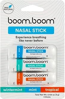BoomBoom Nasal Stick | Vapor Flow Technology | Cool Refreshing Sensation | Natural Mood Boost | Simple Ingredients | Essential Oils + Menthol Inhaler (Mint, Wintermint, Tropical)
