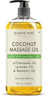 MAJESTIC PURE Coconut Massage Oil - Ultra-Glide Formula with Soothing Aroma - Therapeutic Massage, Made with Natural Oils - All Skin Types, Men & Women - 236 ml