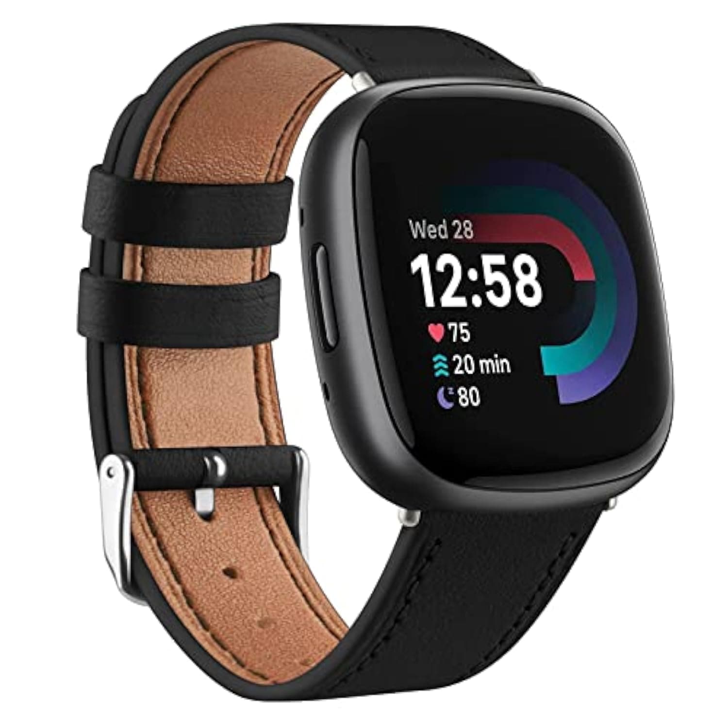 Leather Bands Compatible with Fitbit Versa 4 Bands/Fitbit Versa 3 Bands/Sense 2 Bands/Fitbit Sense Watch Bands for Women Men, Classic Genuine Leather Wristband Straps