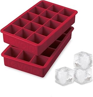 Tovolo Silicone Ice Cube Tray Cayenne Red Pack of 2 BPA Free Ice Tray Mold for Coffee Drinks Cocktails, Dishwasher Safe Easy Release Perfect 1 Inch Cube Ice Tray for Whiskey Bourbon Spirits