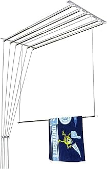 Deluxe Heavy Duty Stainless Steel Ceiling Hanger/Ceiling Cloth Drying Stand (6 Pipe X 4 Feet) with UV Protected Nylon Ropes Rust Proof Individual Dropdown (NRI 4 Feet 012