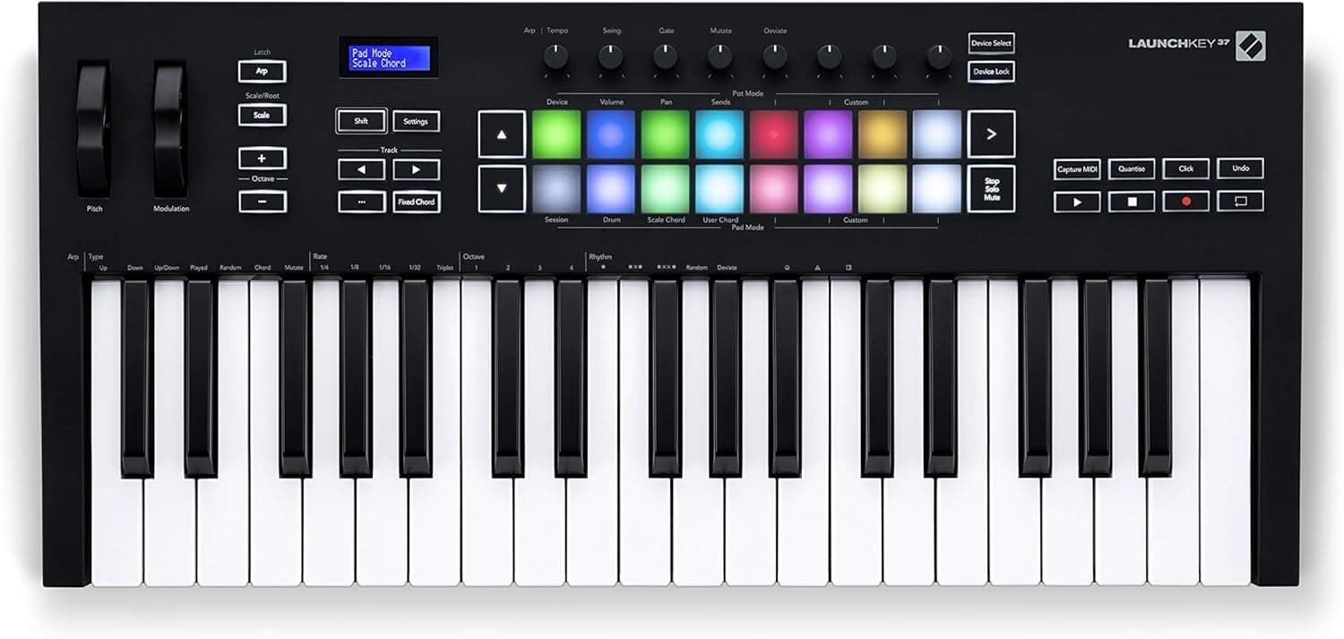 Launchkey 37 [MK3] MIDI Keyboard Controller — Seamless Ableton Live Integration. Chord Mode, Scale Mode, and Arpeggiator. All the software you need for Music Production.