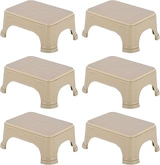 Kuber Industries Pack of 6 Durable Bathroom Stool for Bathing | Comfortable Indoor Machiya for Sitting | Senior Citizens Bath Stool & Adults Patla Chair for Home | Plain P6 - Beige