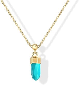PAVOI Gemstone Gold Charm Necklace for Women - 14K Gold Plated Adjustable Chain Dainty Pendant Gemstone Necklaces with Cute Charms Set - Hypoallergenic Trendy Healing Crystal Pendants