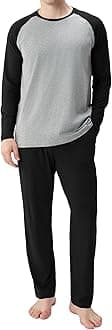 DAVID ARCHY Men's Cotton Raglan Sleepwear Long Sleeve Top & Bottom Pajama Lounge Set