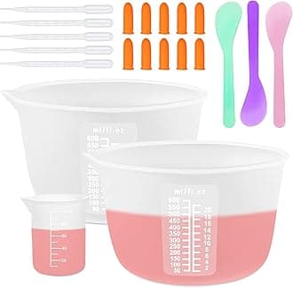 Silicone Measuring Cups Tool Kit, Non-Stick Large Bowls for Epoxy Resin, Reusable 600&100ml Mixing Cup With Stir Sticks, Pipettes, Supplies, Molds, Jewelry Making