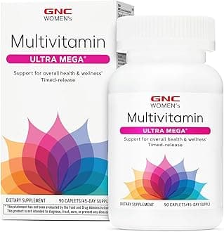 Women’s Ultra Mega Multivitamin Caplets, Clinically Proven to Feel Better, Immune Support, Vitamin A, B, C, D, Iron, Biotin, Beauty, Gluten Free, Timed Release, 90 ct, 45 svgs