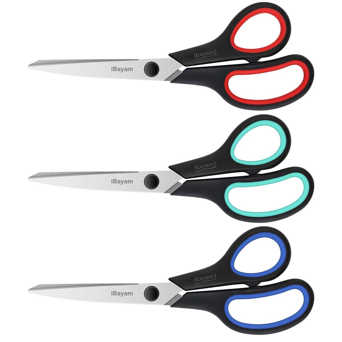8" Multipurpose Scissors 3-Pack With Ultra Sharp Blades, Comfort-Grip Handles for Office, Home, School, Sewing, Fabric, Art, and Craft Supplies