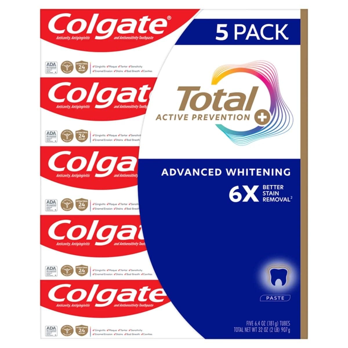 Colgate Total SF Advanced Whitening Toothpaste, 6.4 Ounce (Pack of 5)