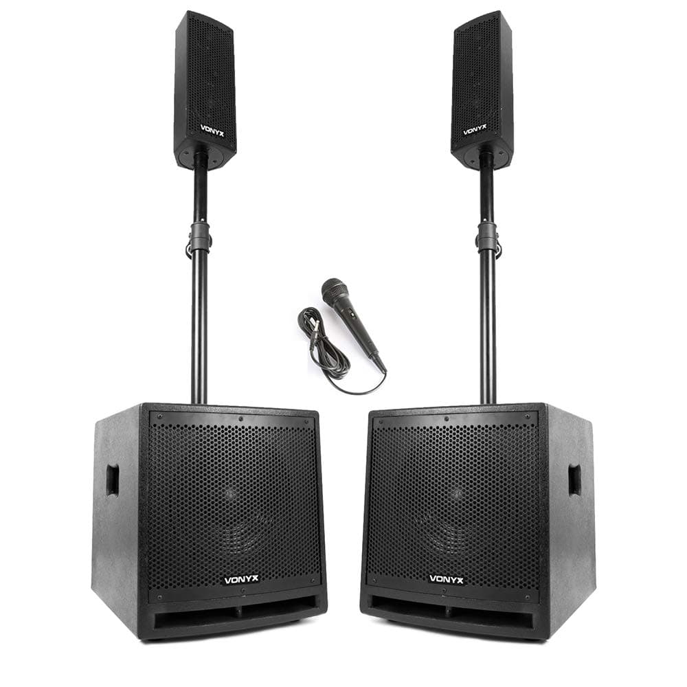 Vonyx VX1000BT-2 Column Array Speaker Set, 1000W Active Powered PA Speakers, Portable Bluetooth System for DJ Events, Parties, Live Music, Clear Sound Performance