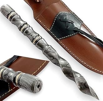 Father's Day Best Gift Custom Handmade Damascus Steel Fixed Blade Hunting Tri-Edge Spiral Kris Dagger Knife Cyclone Tri Blades knife with Sheath 10 Inch Full Tang