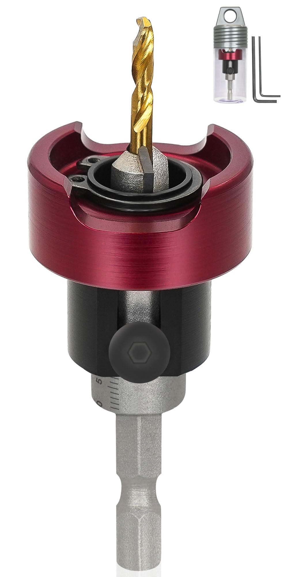 KEENTECHCarbide Tipped 82° Countersink Drill Bit with Depth Stop, 3/8" Dia x 1/8" Drill Diameter x 1/4" Shank, Adjustable Depth Stop with Ball Bearing for High Fine Finish on Softwood and Hardwood