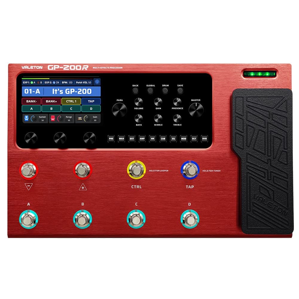 Multi Effects Processor Multi-Effects Guitar Bass Pedal with Expression Pedal FX Loop MIDI I/O Amp Modeling IR Cabinets OTG USB Audio Interface GP-200,Red