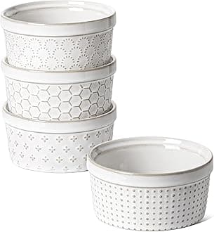 Ramekins 8 oz, Ramiken for Creme Brulee, Lava Cake, Pudding, Souffle, Pot Pie, Ceramic Baking Dishes, Oven Safe - 4.3 inch, Set of 4, Arctic White