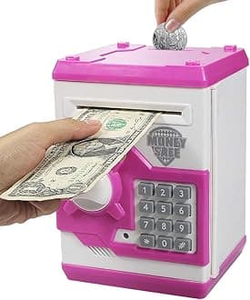 HUSAN Piggy Banks for Kids, Electronic Password Code Money Banks ATM Banks Box Coin Bank for Children Boys and Girls (White/Pink)