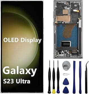 OLED for Samsung Galaxy S23 Ultra Screen Replacement S23ultra 5G S918U S918B/DS S918U1 S918W S918E LCD Display Touch Screen Digitizer Assembly Support Fingerprint and S-Pen (with Green Frame+Tools)