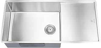 Stainless Steel Kitchen Sink, Single Bowl with Drain Board, Square Shape, 42 x 18 inches