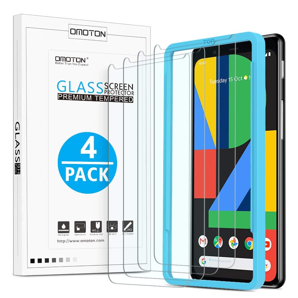 OMOTON [4 Pack Screen Protector for Google Pixel 4 (5.7 Inch), Tempered Glass/Scratch Resistant/Only Cover Display Area
