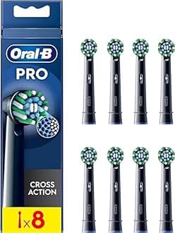 Oral-B Pro Cross Action Electric Toothbrush Head, X-Shape and Angled Bristles for Deeper Plaque Removal, Pack of 8 Toothbrush Heads, Black