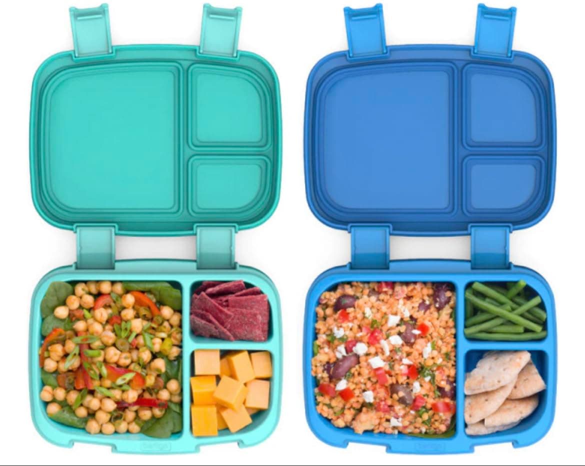 Fresh (Blue/Green 2 PACK) - New & Improved Leak-Proof, Versatile 4-Compartment Bento-Style Lunch Box