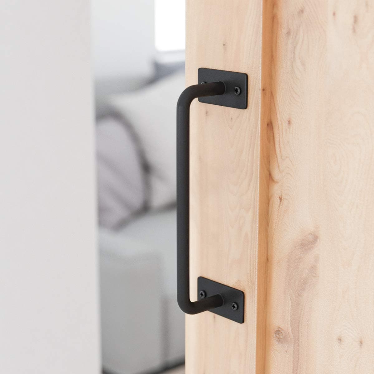 SMARTSTANDARD 8 5/8” Barn Door Handle Black Flush Square Base Round Handle Pull for Cabinet Door Handle
