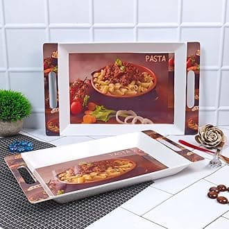 FEDOY Crystal Melamine Serving Tray, Set of 3 Villori Series (Multicolorcoloured, White | Small, Medium and Large Size Rectangular)