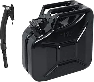 10L Black Metal Jerry Can with Spout - Fuel Storage Container for Petrol & Diesel