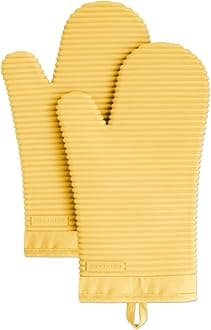 KITCHENAID Ribbed Soft Silicone Oven Mitt 2-Pack Set, 7.5"x13", Orange Sorbet
