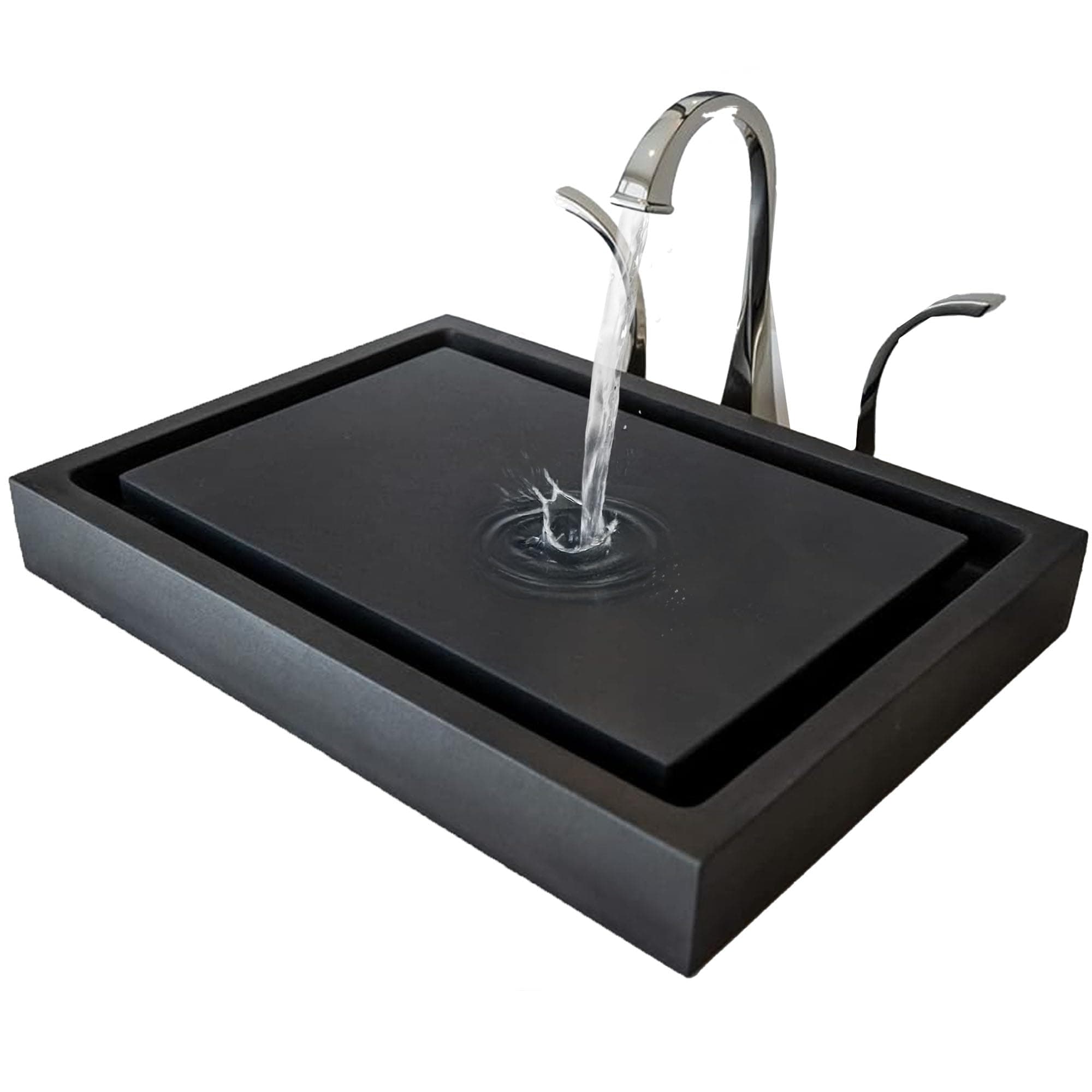 Eden Bath Rectangular Infinity Pool Vessel Sink, Honed Black Lava Stone - Stylish Bathroom Sink