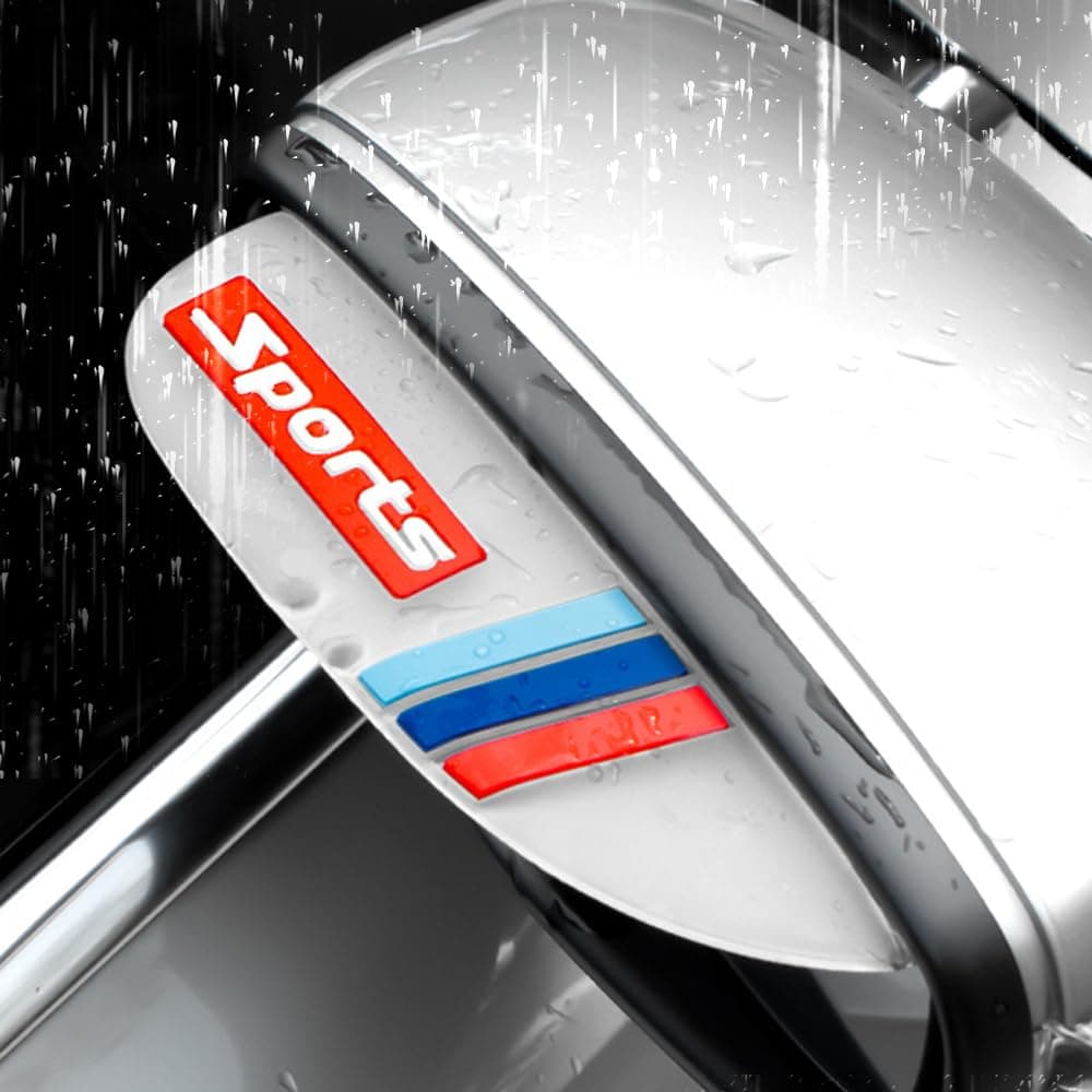 2PC Side Mirror Visor Rain Guards,Car Rear View Mirror Rain Cover,Silicone Rain Shield,Mirror Cover Rubber Visor Guard(Tri-Color-White Sport,2Pack)