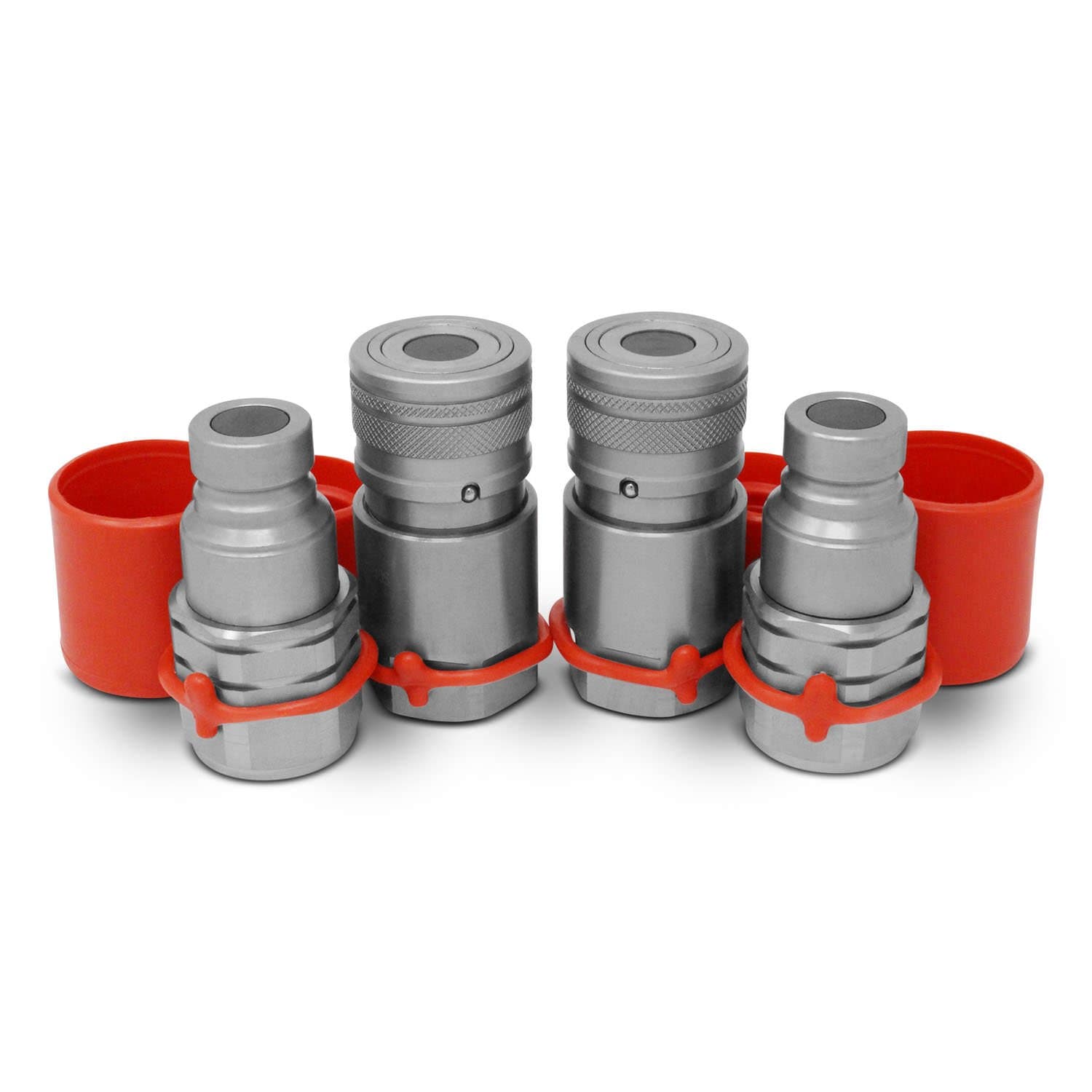 Summit Hydraulics 1/2" Skid Steer Flat Face Hydraulic Quick Connect Couplers/Couplings Set w/Dust Caps, 2 Sets