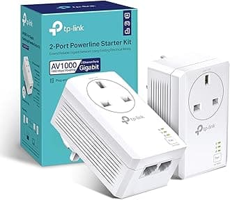 TP-Link TL-PA7027PKIT Passthrough Powerline Adapter Kit, AV1000 2-Port Gigabit, Powerline Network Adapters Speed up to 1000 Mbps, 4K Video Streaming and Online Gaming, No Configuration Required