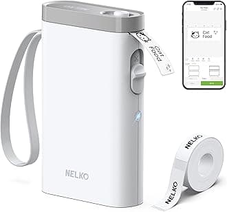 Nelko Labeling Machine with Tape, Bluetooth Label Printer P21, Mini Wireless Labeling Machine with Multiple Patterns for Home Office Organizer, White