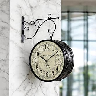 Vintage Clock Metal Handcrafted Jali Design Double Side Railway Station Clock With One Side English Other Side Roman Number (Black, 10 Inches Size) - Analog