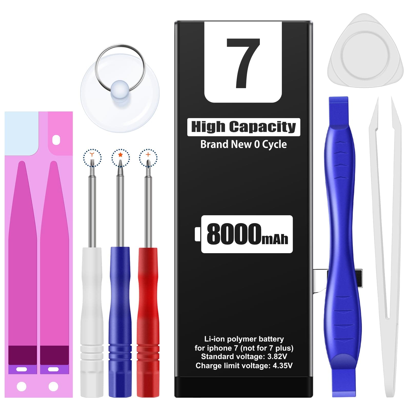 EMNT (8000mAh Battery for iPhone 7 (2024 New Version),(Model:A1660, A1778, A1779) Replacement Battery with High Capacity for iPhone 7 with Full Remove Repair Tool Kit.