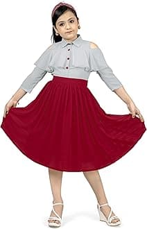 Fashion Dream Girl’s Calf Length Shirt Style Dresses (Grey_9-10 Year)