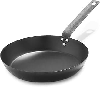 Merten & Storck Pre-Seasoned Carbon Steel Induction 26cm Frying Pan Skillet, Non-Stick with Use, Oven Safe and Broiler Safe up to 315°C, Browning, Grill, Sear, Saute, Black