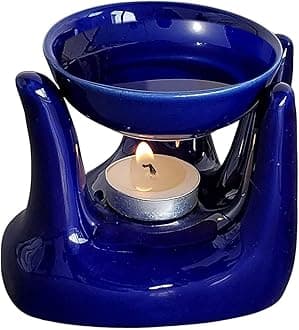 Pure Source India Oil Burner for Home, Office, with 1 Tea Light Candle, Made by Porcelain (Blue)