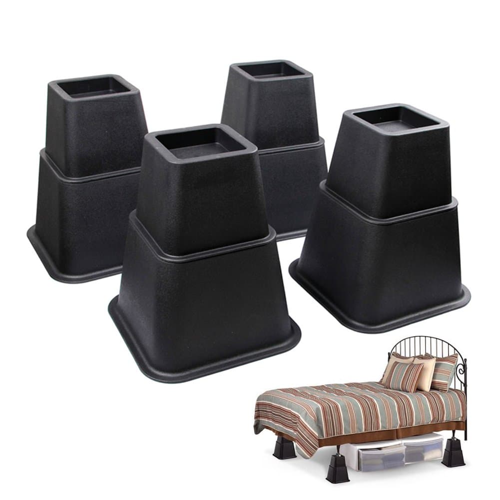 Up Bed Riser | 8pcs Sturdy Adjustable Stackable Up to 8 Inch Bed Lifter Lifts for Storage Under The Bed | Durable Heavy Duty Stable Base PP for Home Furniture Bed Couch Sofa Table | Black | 1379
