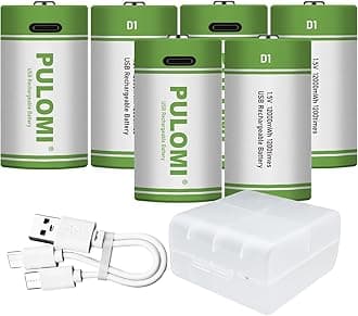PULOMI 6pcs D Battery D Batteries, USB/Type-C D Rechargeable Battery, High Capacity 1.5V 8000mAh 12000mWh, 3 Hours Fast Charge, Cycle Times up to 1200x with Type-C Port Charging Cable