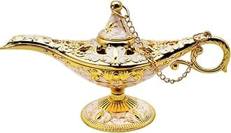 Hsiwto Aladdin Magic Genie Lamps - Classic Vintage Legend Magic Genie Light Costume Lamp for Home Wedding Table Decoration, Small Size Gold&White