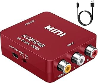 RCA to HDMI,AV to HDMI Converter, 1080P Mini RCA Composite CVBS Video Audio Converter Adapter Supporting PAL/NTSC for TV/PC/ PS3/ STB/Xbox VHS/VCR/Blue-Ray DVD Players, Red